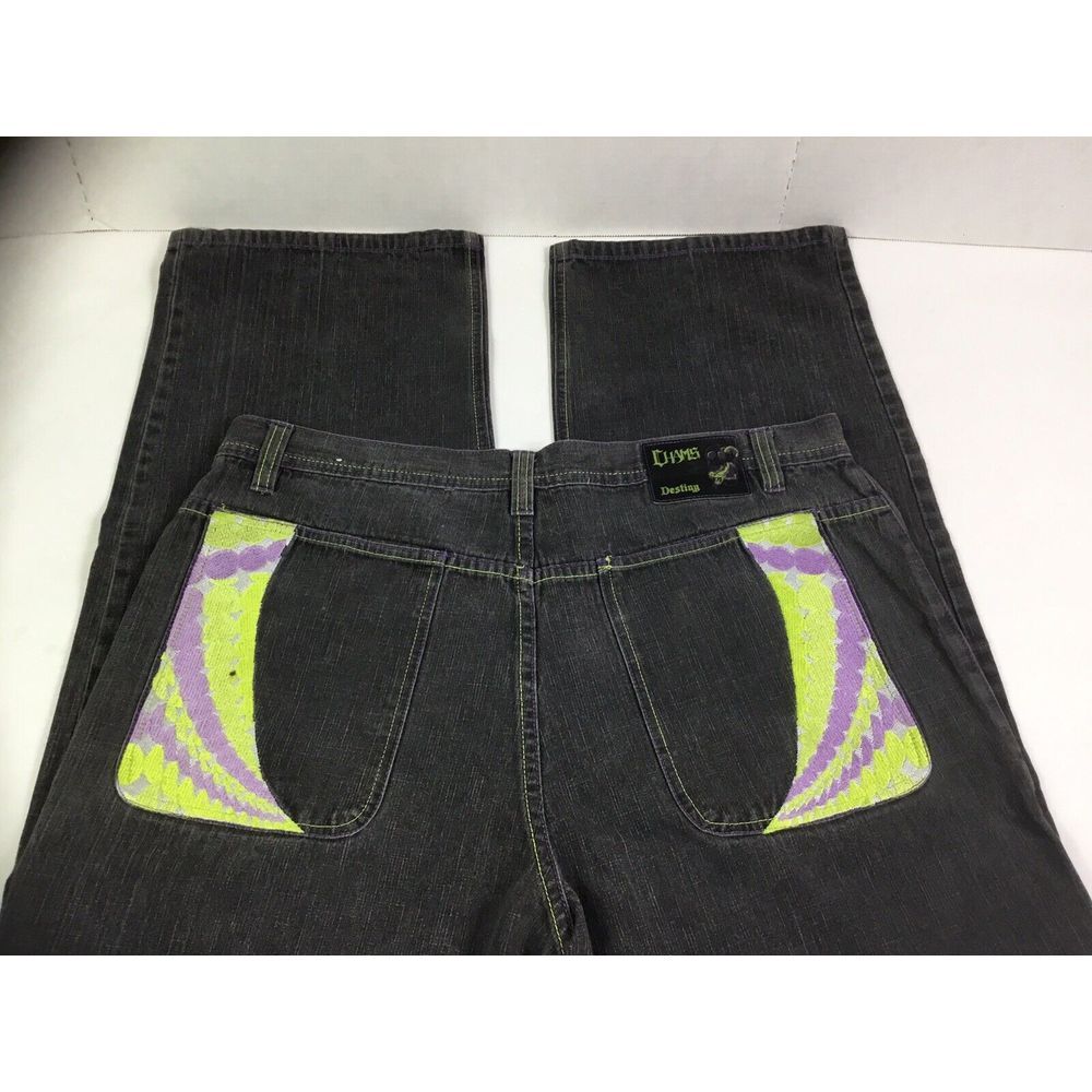 Chams Destiny Designer Jeans‎ Mens Sz 38x30  Black embroidered StreetWear